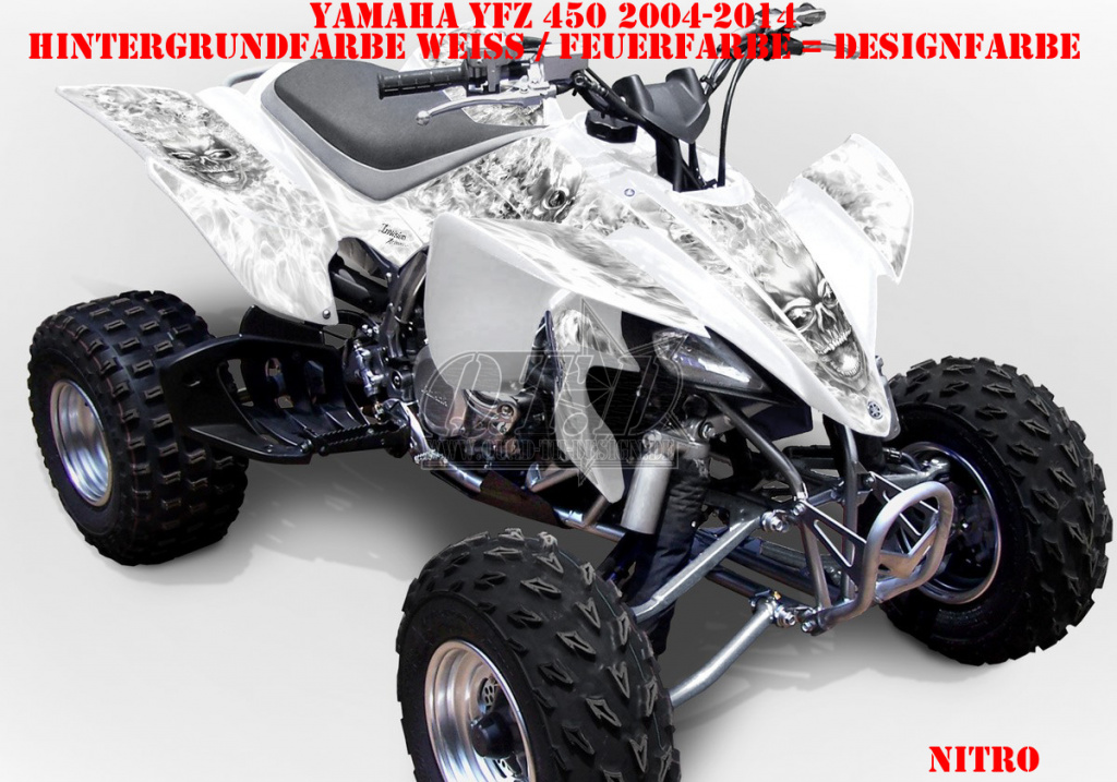 Nitro Weiß, Feuerfarbe = Dekorfarbe für Yamaha YFZ 450 2004-2008 & 2012-2014