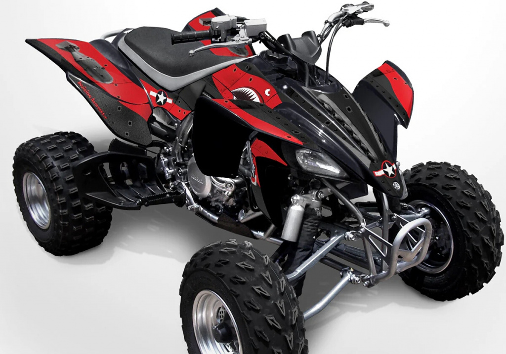 War Machine Hintergrund = Schwarz, Designfarbe = Rot für Yamaha YFZ 450 2004-2008 & 2012-2014