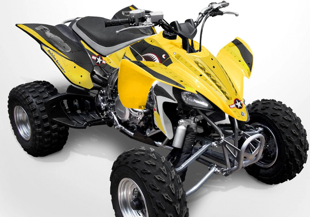 War Machine Hintergrund = Gelb, Designfarbe = Schwarz für Yamaha YFZ 450 2004-2008 & 2012-2014