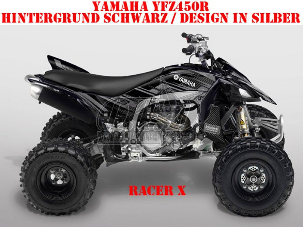 Racer-X Hintergrundfarbe = Schwarz, Designfarbe = Silber für Yamaha YFZ 450R 2009-2013