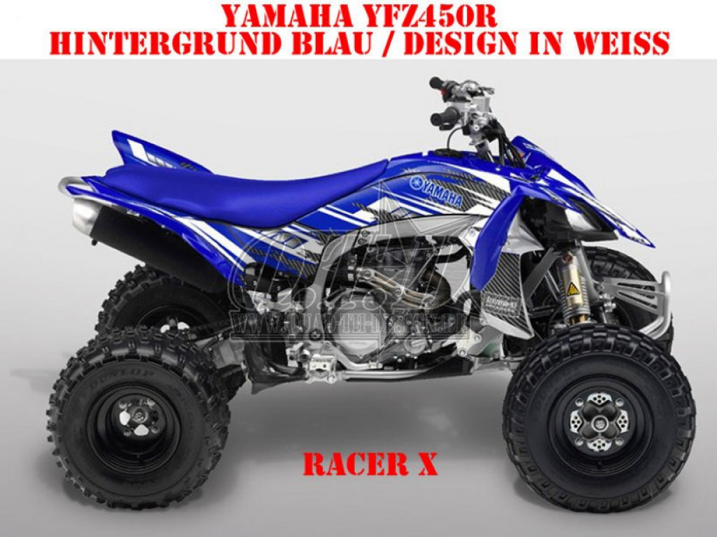 Racer-X Hintergrundfarbe = Blau, Designfarbe = Weiß für Yamaha YFZ 450R 2009-2013