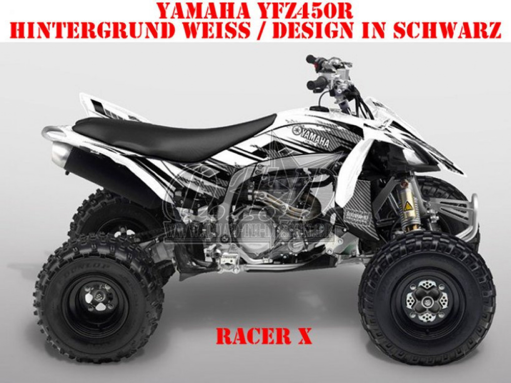 Racer-X Hintergrundfarbe = Weiß, Designfarbe = Schwarz für Yamaha YFZ 450R 2009-2013