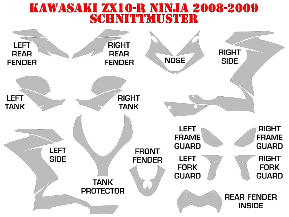 Schnittmuster Kawasaki ZX10 Ninja Sport 2008-2009