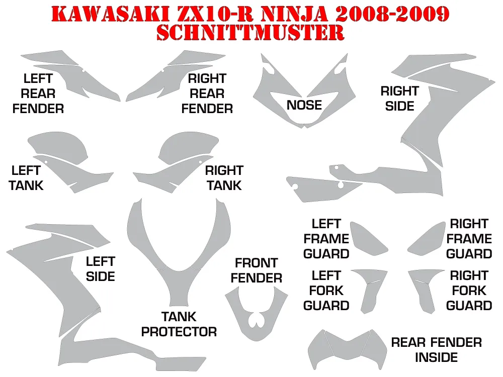 Schnittmuster Kawasaki ZX10 Ninja Sport 2008-2009