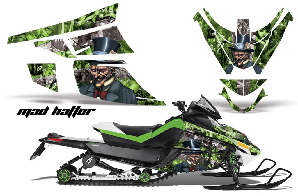 Mad Hatter Hintergrund = Grün, Designfarbe = Silber für Arctic Cat Z1 Turbo 2006-2012