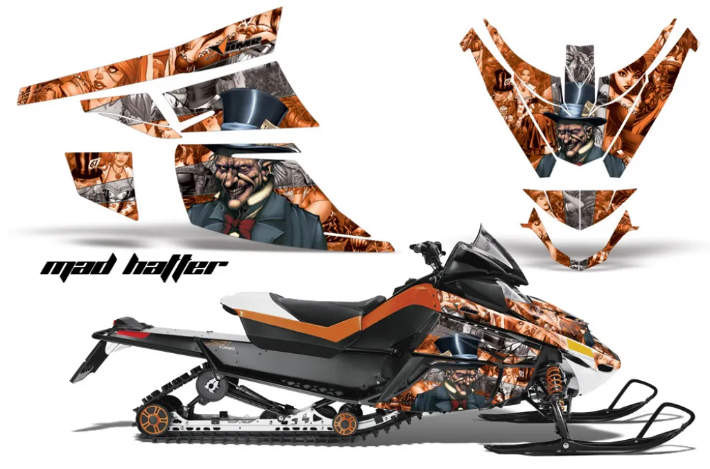 Mad Hatter Hintergrund = Orange, Designfarbe = Silber für Arctic Cat Z1 Turbo 2006-2012