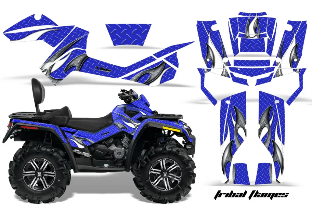 Tribal Flame Background = Blue, Design color = White for CAN-AM Outlander MAX 500/650/800 2006-2012