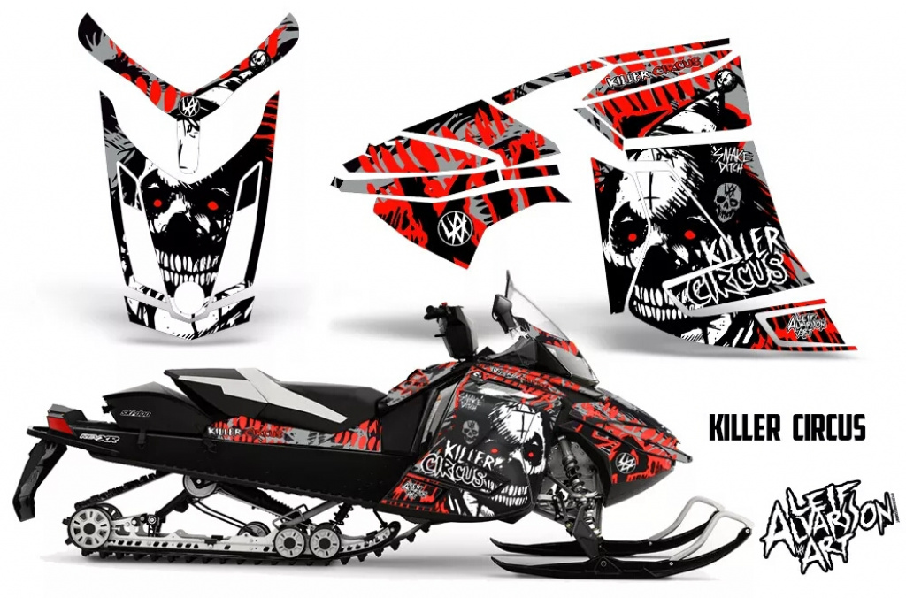 Killer Circus Background = Silver, Design color = Red for CAN-AM Ski Doo Rev XR/GSX/MXZ Sled 2009-2015