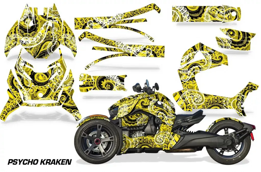 Psycho Kraken Hintergrund = Schwarz, Designfarbe = Gelb für CAN-AM Ryker 2018-2024