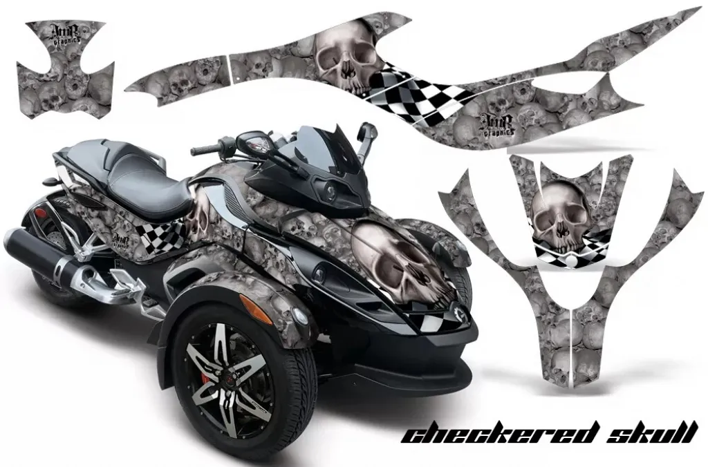Checkered Skull Hintergrund = Silber, Designfarbe = Silber für CAN-AM Spyder RS/RSS