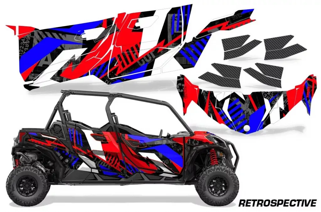 Retrospective Hintergrund = Rot, Designfarbe = Blau für CAN-AM BRP Maverick Sport MAX 4 Türer ab 2019+