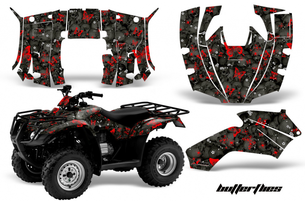 Butterfly Background = Black, Design color = Red for Honda Recon ES Fourtrax 2005-2018