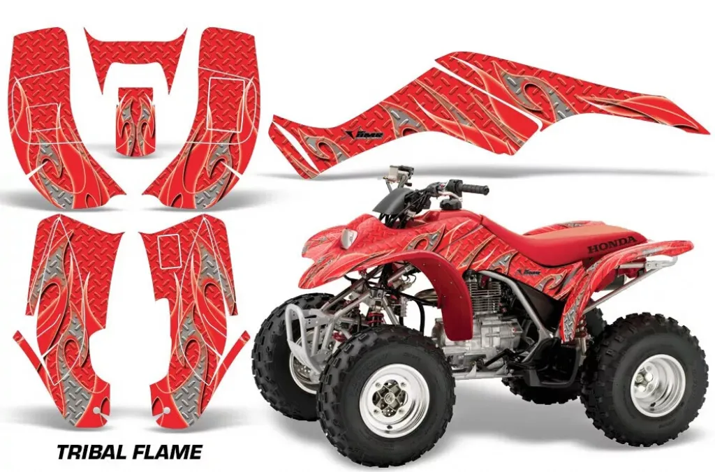 Tribal Flame Hintergrund = Rot, Designfarbe = Rot für Honda TRX 250EX 2001-2005
