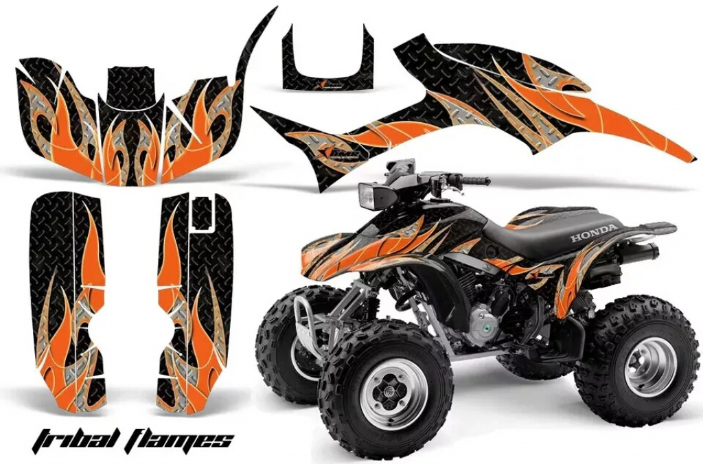 Tribal Flame Background = Black, Design color = Orange for Honda TRX 300EX 1993-2006