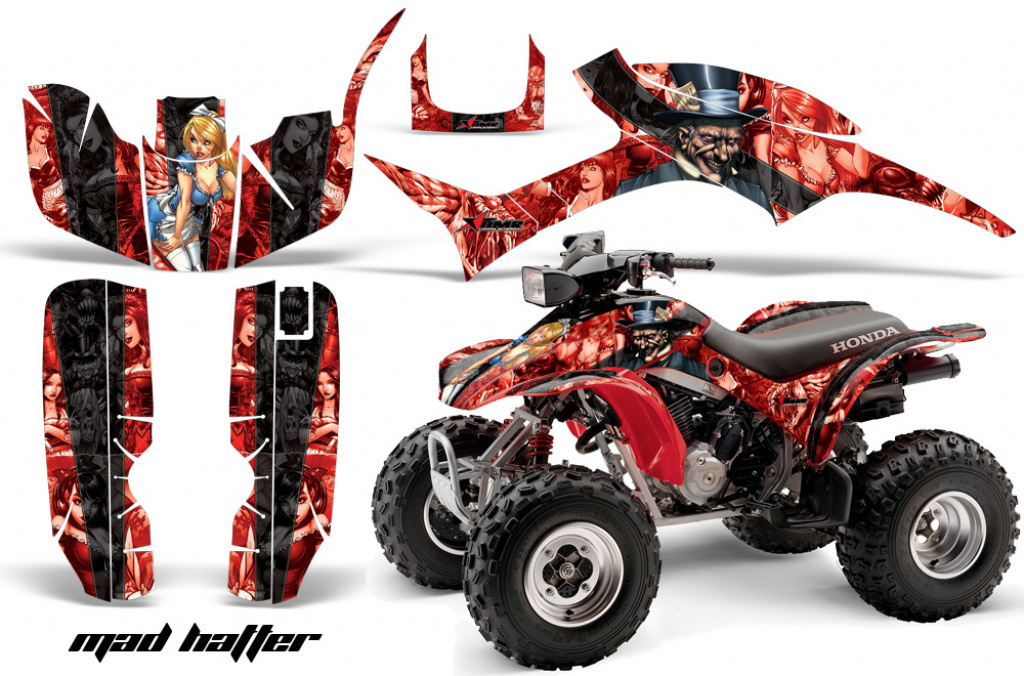 Mad Hatter Background = Red, Design color = Black for Honda TRX 300EX 1993-2006
