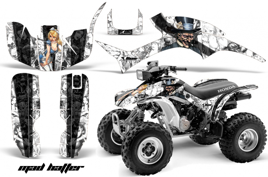 Mad Hatter Background = White, Design color = Black for Honda TRX 300EX 1993-2006