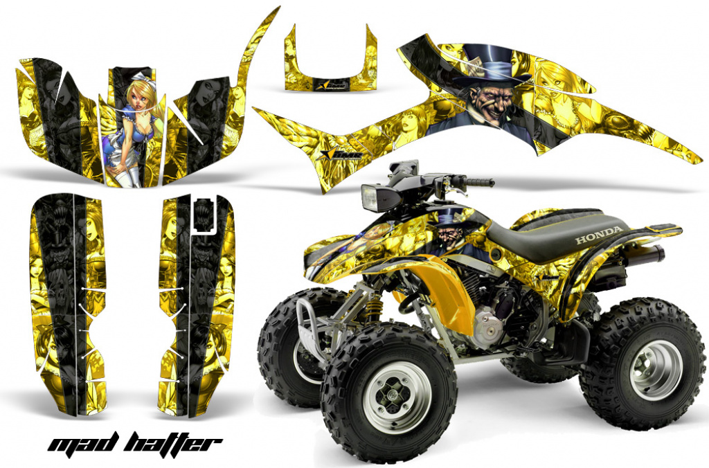 Mad Hatter Background = Yellow, Design color = Black for Honda TRX 300EX 1993-2006
