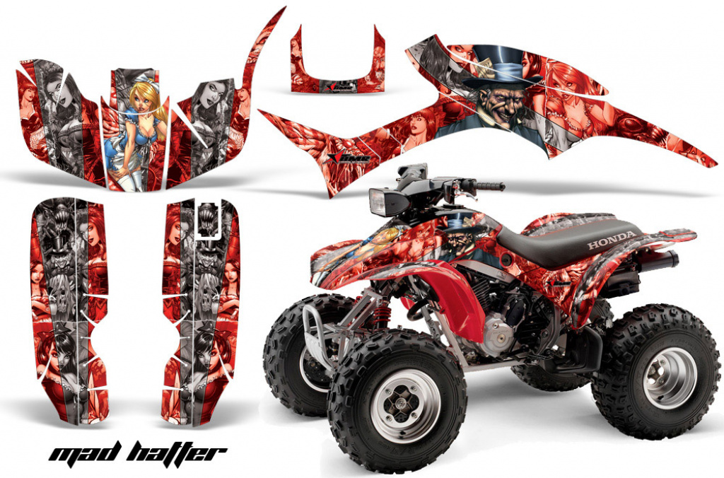 Mad Hatter Background = Red, Design color = Silver for Honda TRX 300EX 1993-2006