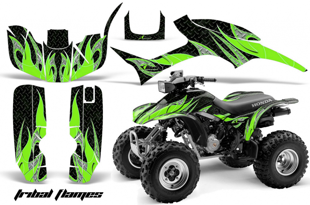 Tribal Flame Background = Black, Design color = Green for Honda TRX 300EX 1993-2006