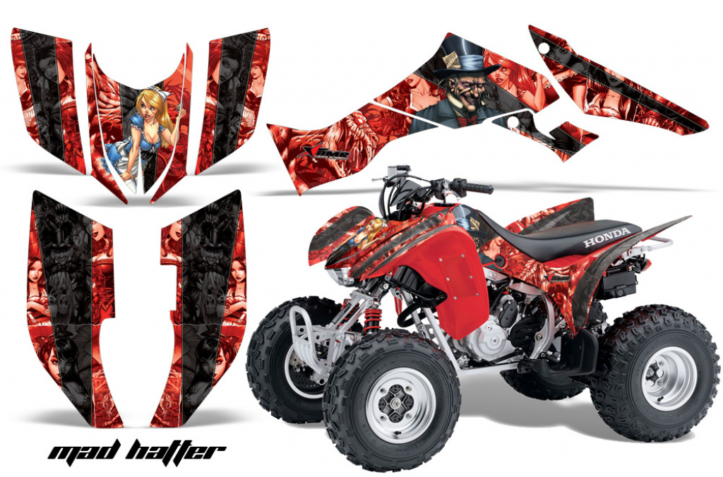 Mad Hatter Background = Red, Design color = Black for Honda TRX 300EX 2007-2013