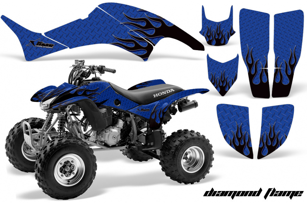 Diamond Flames Background = Blue, Design color = Black for Honda TRX 400EX 1999-2007