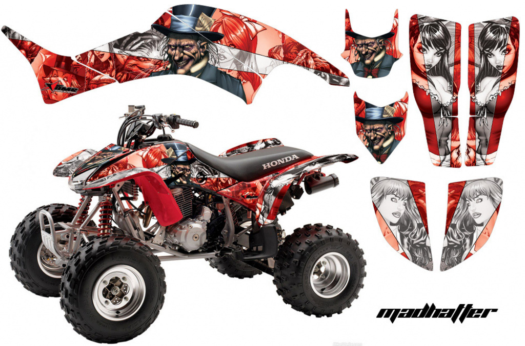 Mad Hatter Background = Red, Design color = White for Honda TRX 400EX 1999-2007