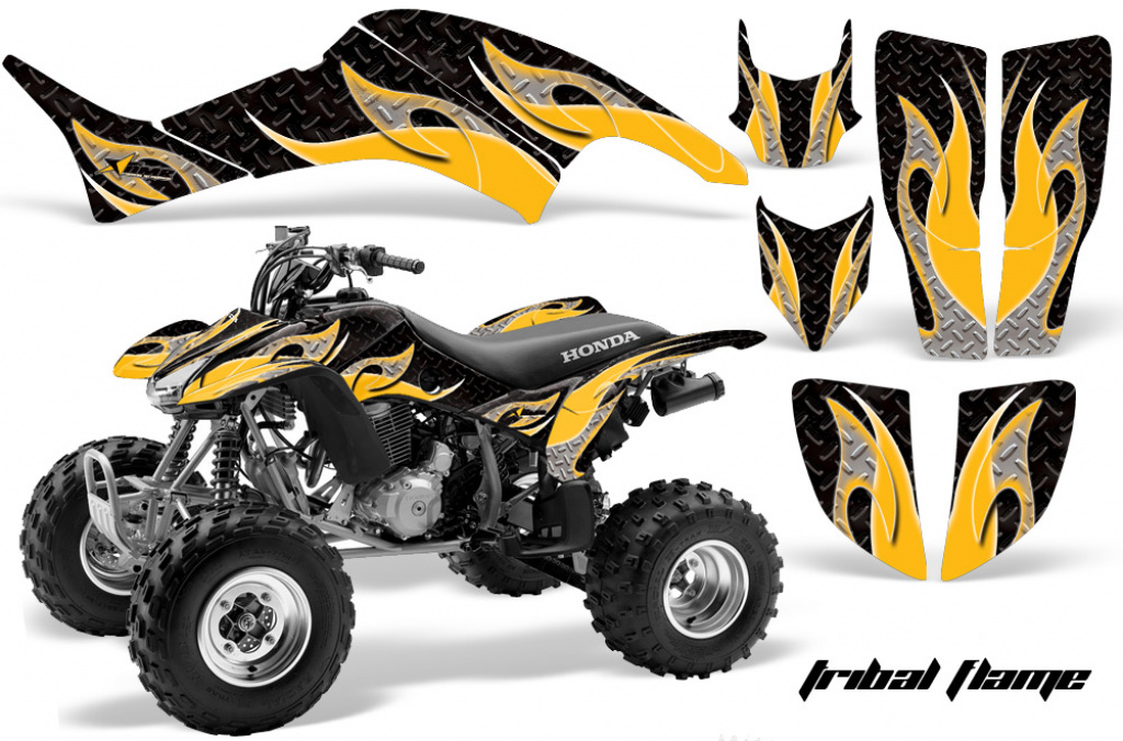 Tribal Flame Background = Black, Design color = Yellow for Honda TRX 400EX 1999-2007