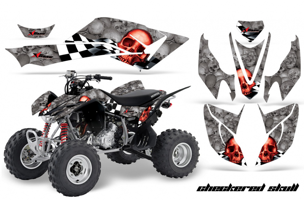 Checkered Skull Background = Silver, Design color = Red for Honda TRX 400EX 2008-2016