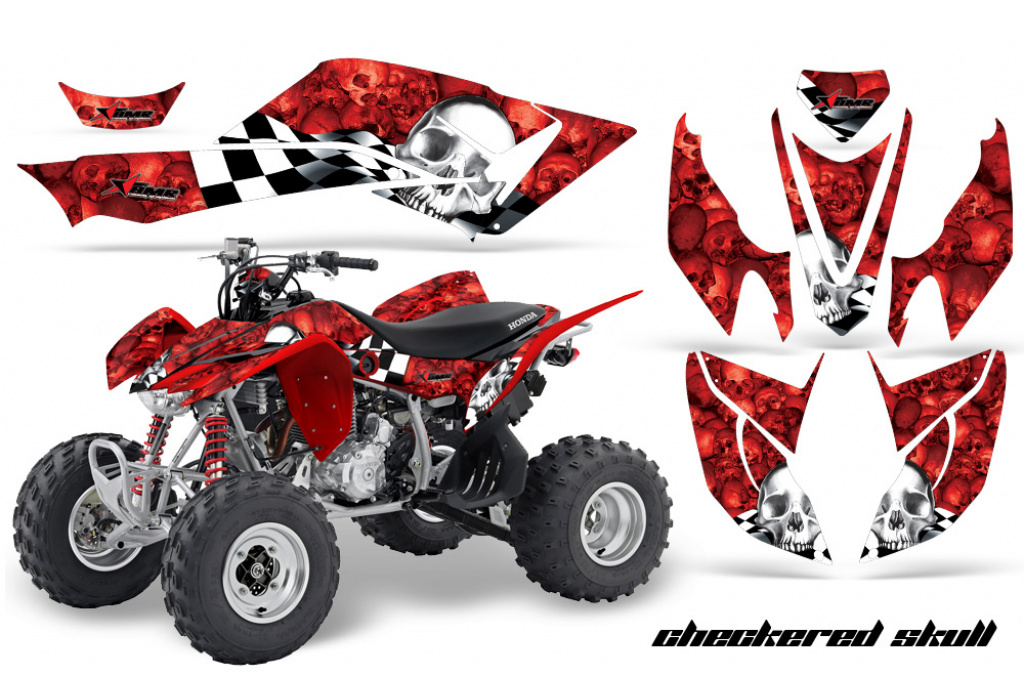 Checkered Skull Background = Red, Design color = White for Honda TRX 400EX 2008-2016