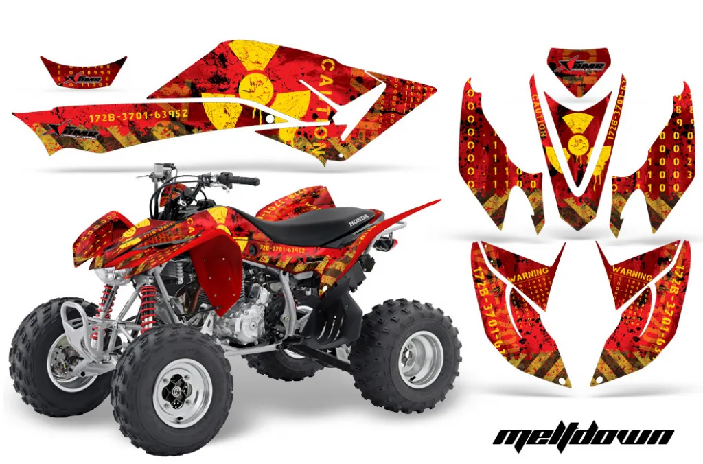 Meltdown Hintergrund = Rot, Designfarbe = Gelb für Honda TRX 400EX 2008-2016