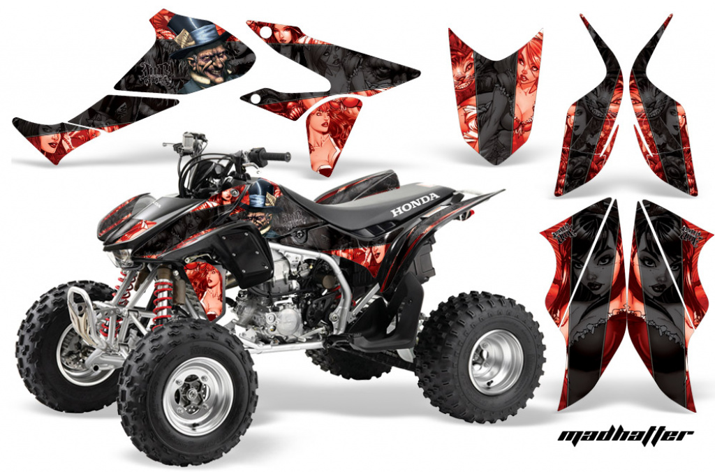 Mad Hatter Background = Red, Design color = Black for Honda TRX 450R 2004-2016