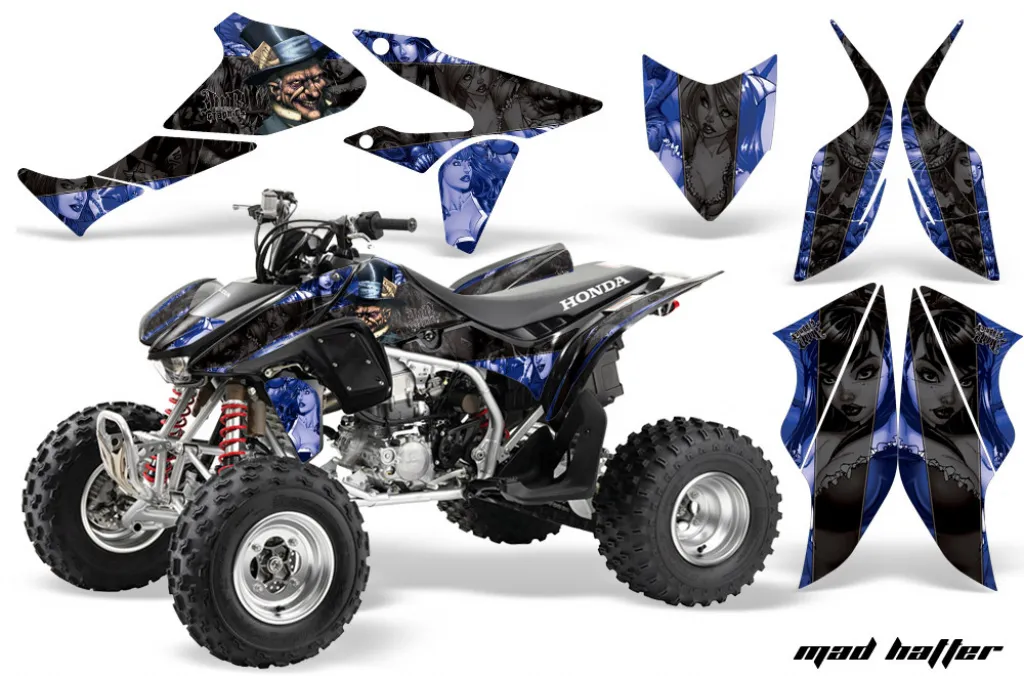 Mad Hatter Hintergrund = Blau, Designfarbe = Schwarz für Honda TRX 450R 2004-2016