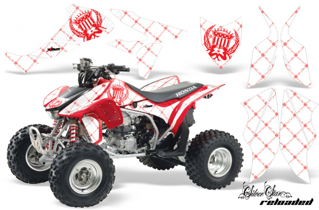 SilverStar- Reloaded Background = White, Design color = Red for Honda TRX 450R 2004-2016