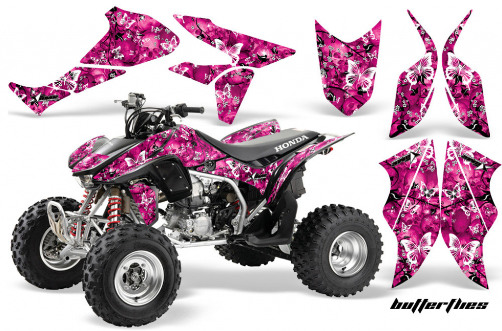 Butterfly Background = Pink, Design color = White for Honda TRX 450R 2004-2016