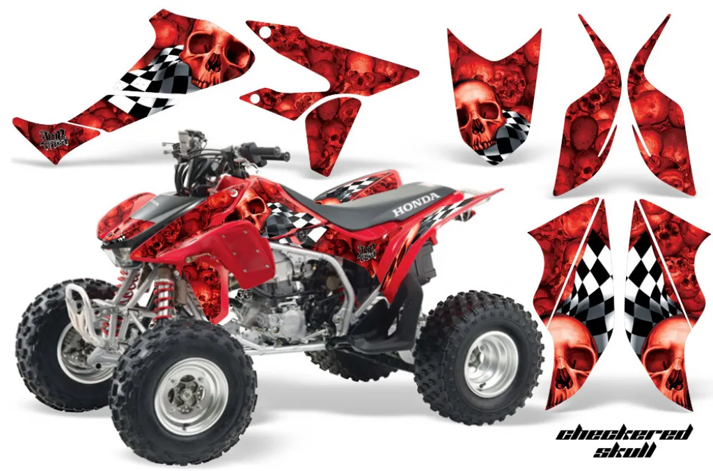 Checkered Skull Hintergrund = Rot, Designfarbe = Rot für Honda TRX 450R 2004-2016
