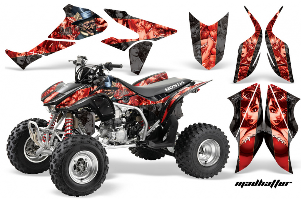 Mad Hatter Background = Black, Design color = Red for Honda TRX 450R 2004-2016
