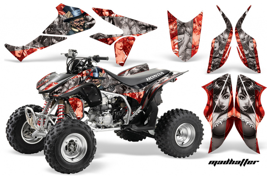 Mad Hatter Background = Red, Design color = Silver for Honda TRX 450R 2004-2016