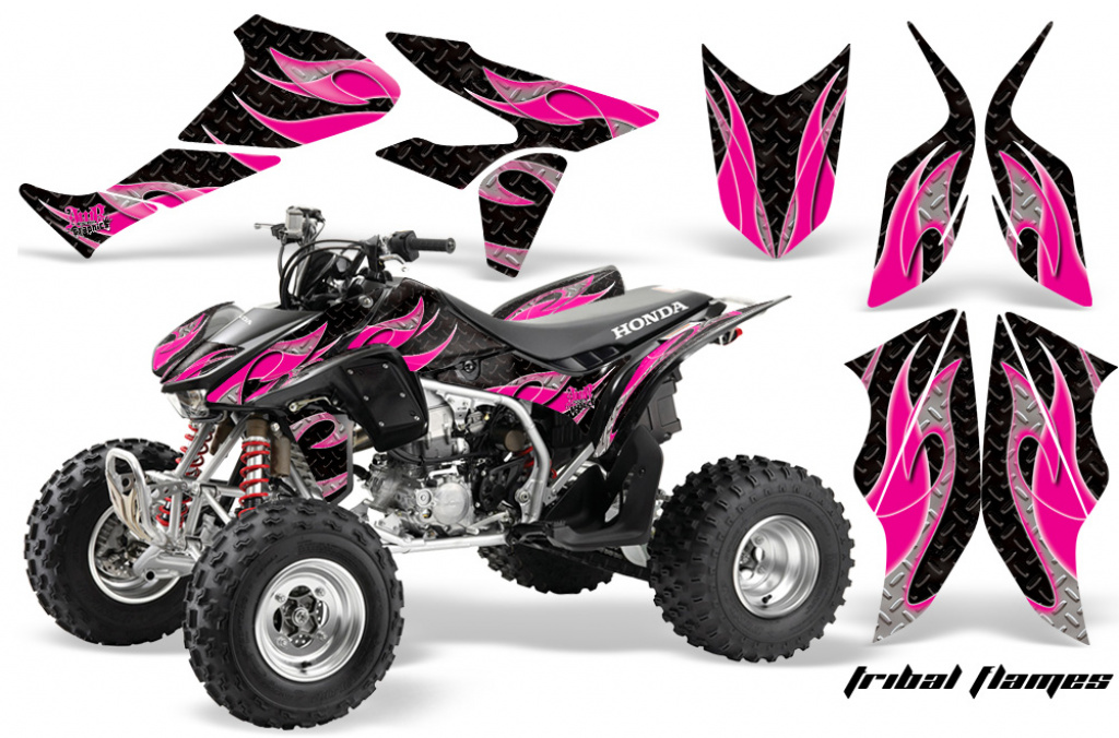 Tribal Flame Background = Black, Design color = Pink for Honda TRX 450R 2004-2016