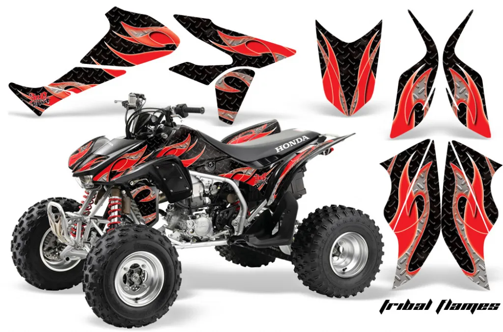 Tribal Flame Hintergrund = Schwarz, Designfarbe = Rot für Honda TRX 450R 2004-2016