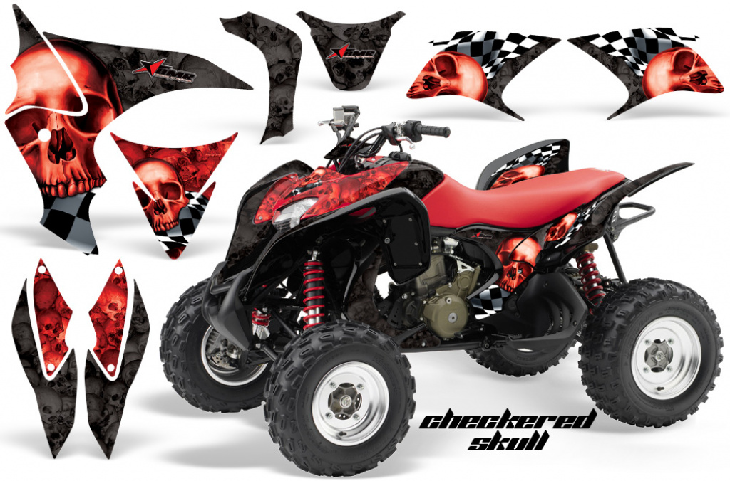 Checkered Skull Background = Black, Design color = Red for Honda TRX 700xx 2008-2015