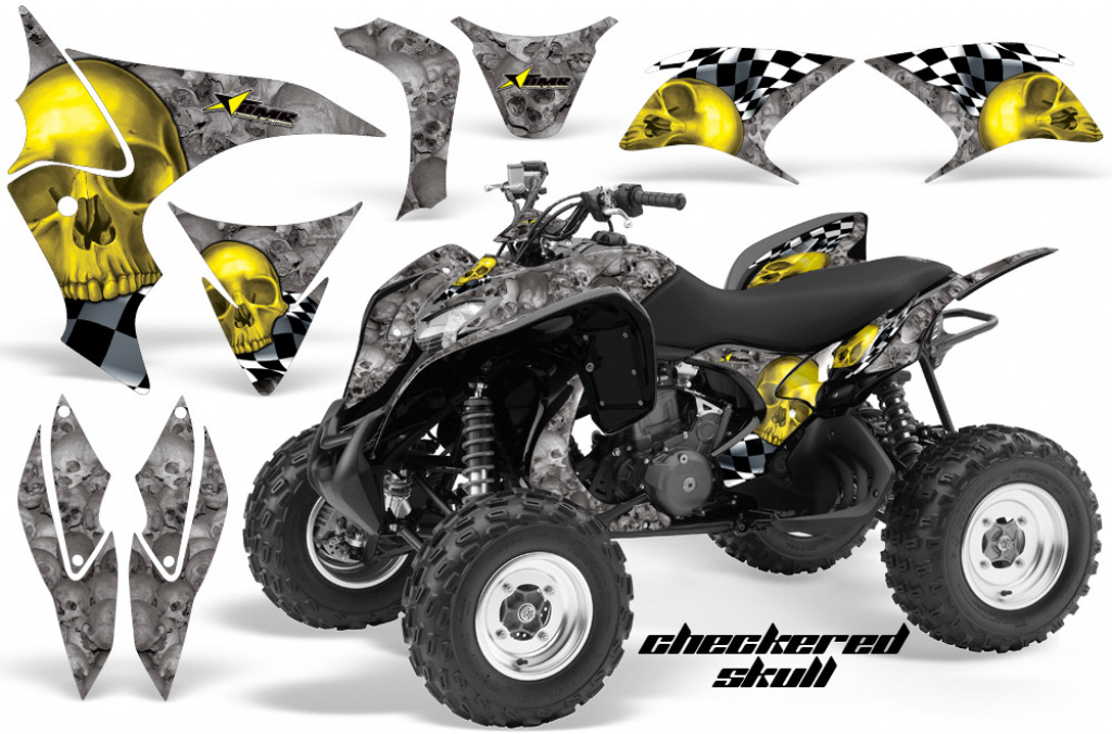 Checkered Skull Background = Silver, Design color = Yellow for Honda TRX 700xx 2008-2015