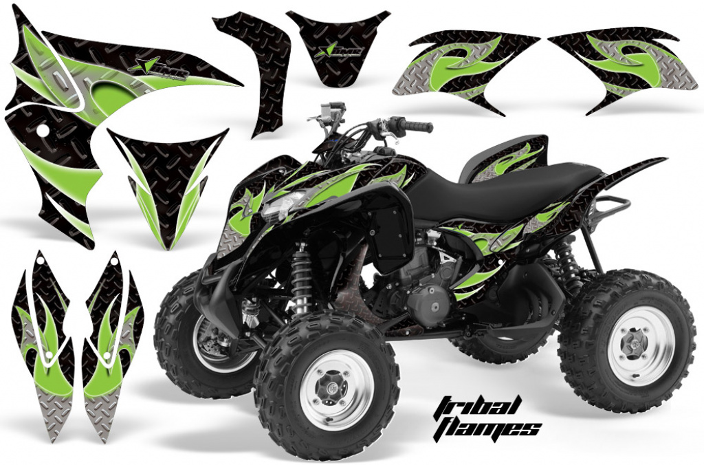 Tribal Flame Background = Black, Design color = Green for Honda TRX 700xx 2008-2015