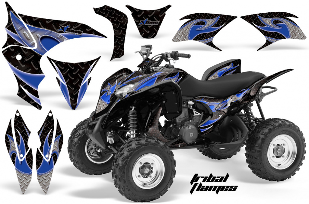 Tribal Flame Background = Black, Design color = Blue for Honda TRX 700xx 2008-2015