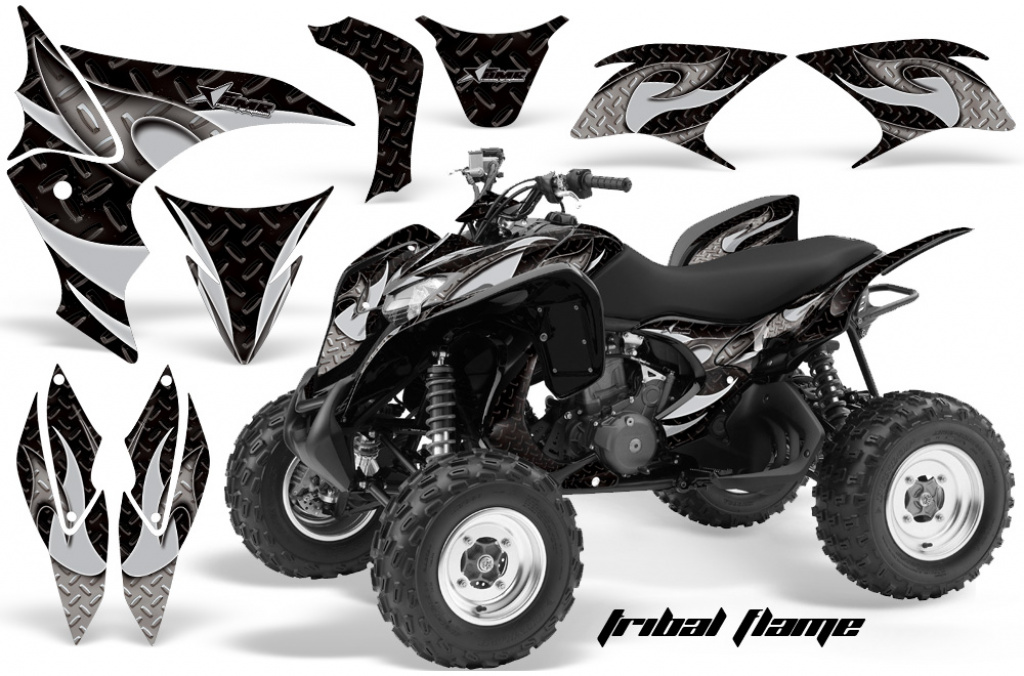 Tribal Flame Background = Black, Design color = Silver for Honda TRX 700xx 2008-2015