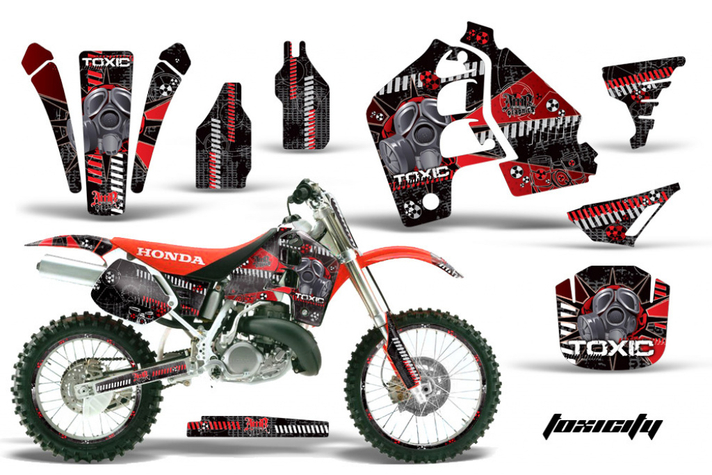 Toxicity Hintergrund = Schwarz, Designfarbe = Rot mit Nummernfeldern für Honda CR500 1989-2001