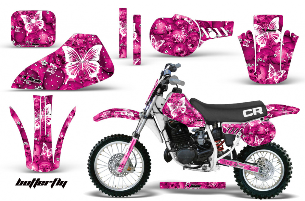 Butterfly Hintergrund = Pink, Designfarbe = Weiß mit Nummernfeldern für Honda CR60 1984-1985