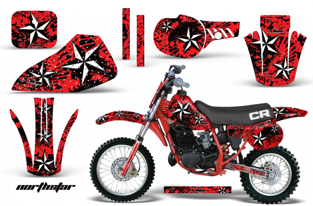 Northstar Hintergrund = Rot, Designfarbe = Schwarz mit Nummernfeldern für Honda CR60 1984-1985