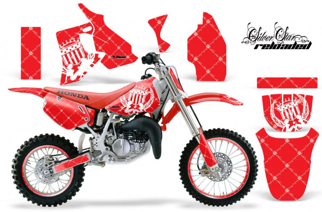 SilverStar - Reloaded Hintergrund = Rot, Designfarbe = Weiß mit Nummernfeldern für Honda CR80 1996-2002