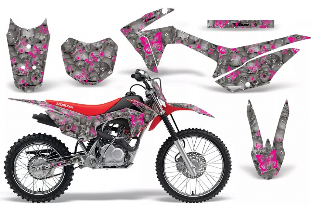 Butterfly Hintergrund = Schwarz, Designfarbe = Pink mit Nummernfeldern für Honda CRF125 F 2014-2018
