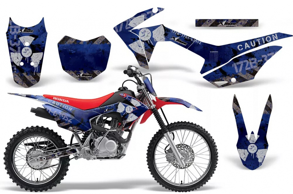 Meltdown Hintergrund = Blau, Designfarbe = Silber mit Nummernfeldern für Honda CRF125 F 2014-2018